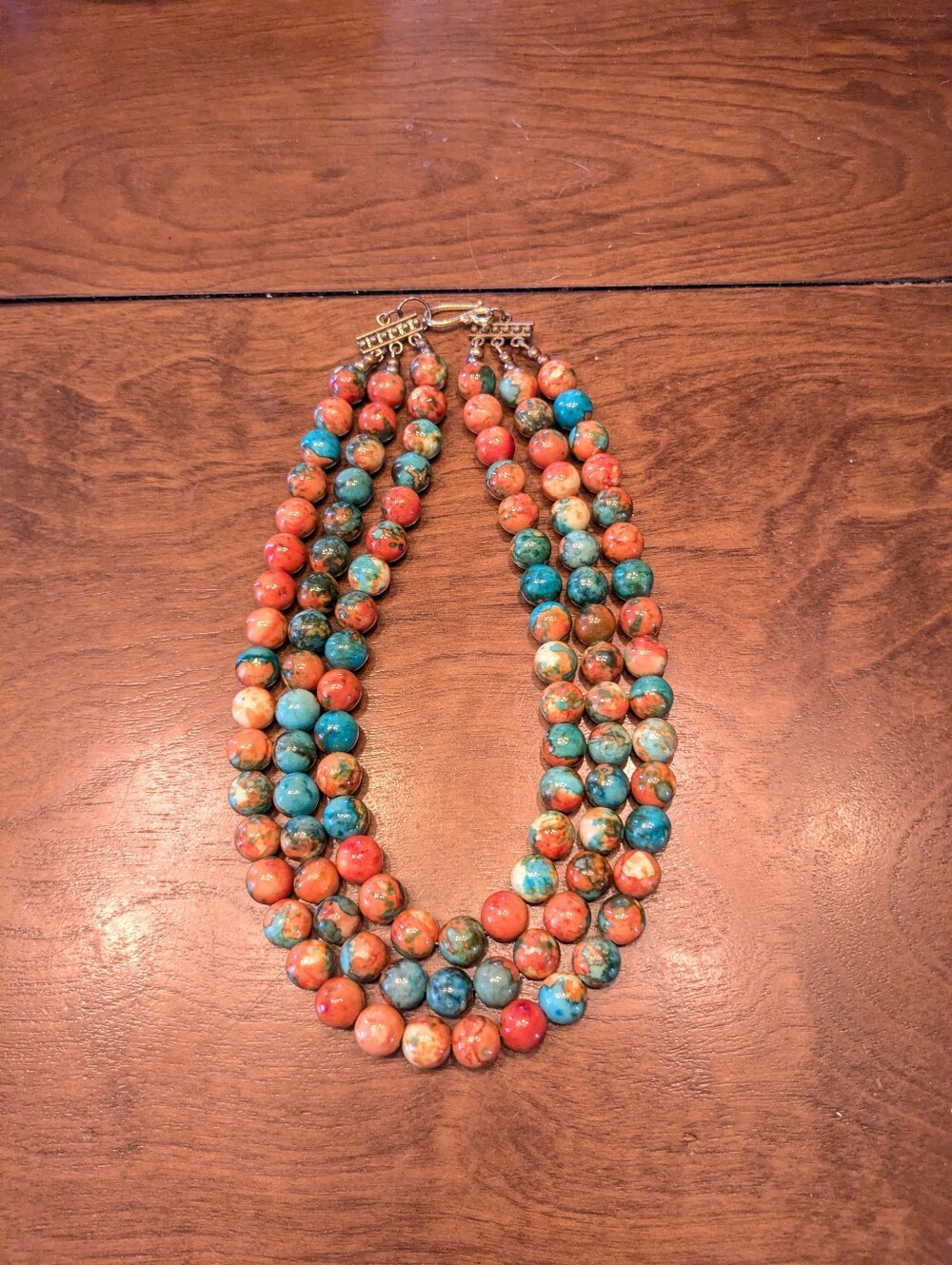 Chunky 3-Strand Rain Flower Jasper Statement Necklace-16" Boho